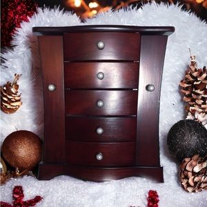 Red Wood Five Drawer and Necklace holder Jewelry Box NWOT